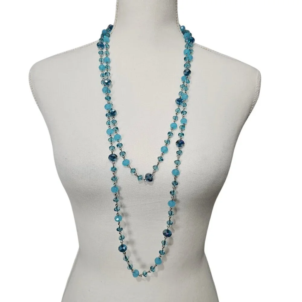 Erica Lyons Vintage Sea Blue Abalone Silver Long Beaded Necklace